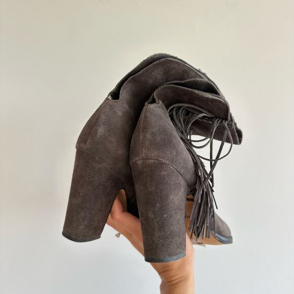 Dolce Vita Ileen Fringe Suede Pointed Toe Heeled Boots Brown - Picture 3 of 5